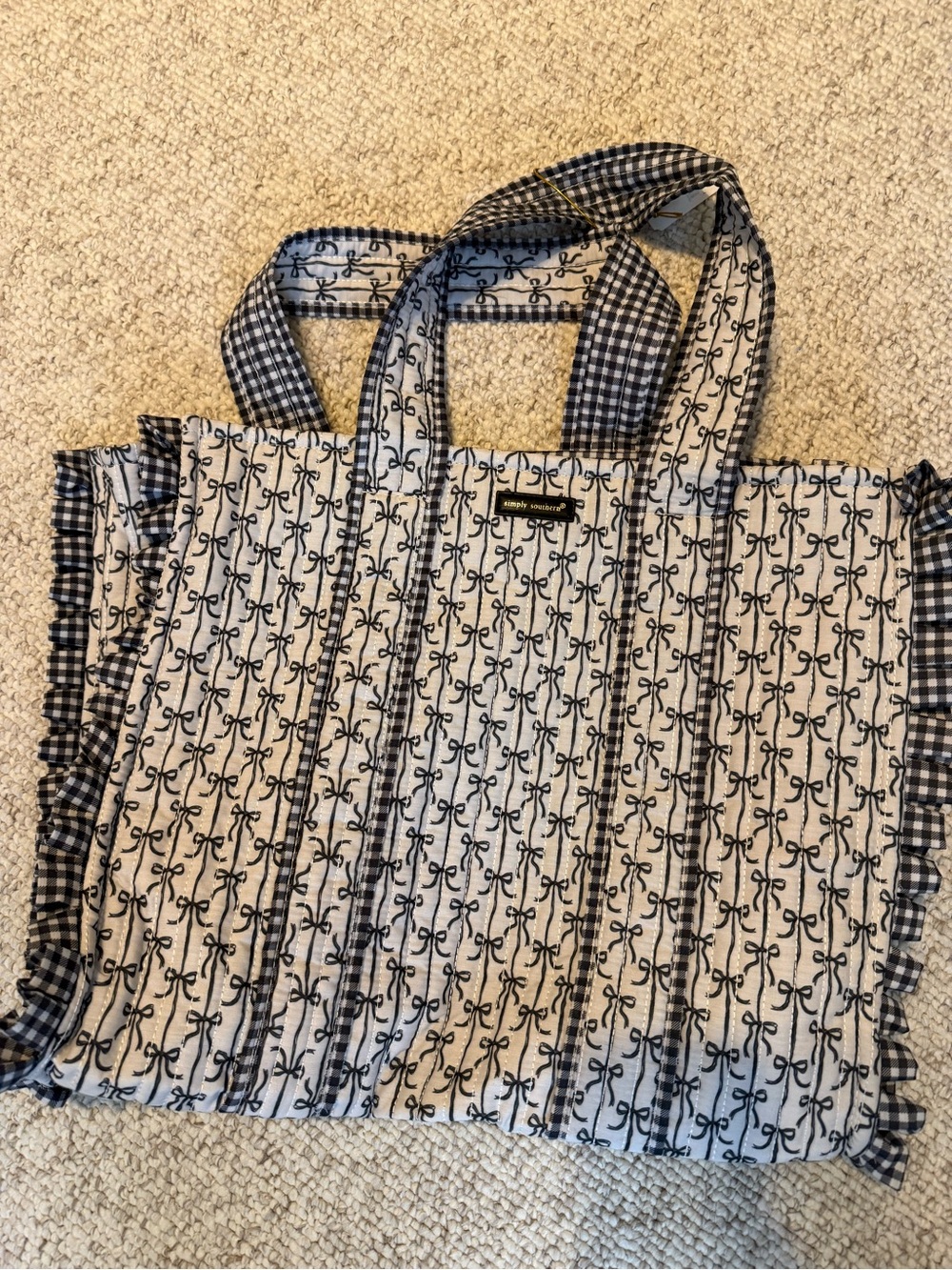 Simply Southern Black and White Quilted Bow-Print Tote